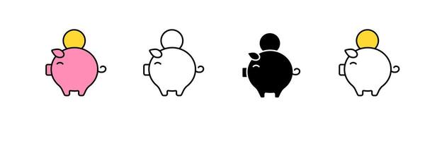 Cute piggy banks with coins in unique colors show varied designs and styles vector