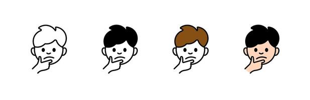 Thinking face emojis in various styles show different expressions and colors side by side vector