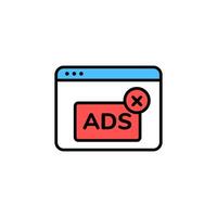 Ad blocker icon with cross symbol indicating removal or prevention of online advertisements vector
