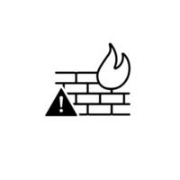 Firewall security icon with brick wall and flame symbol in simple black and white design vector