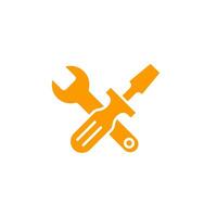 Orange tool icon featuring wrench and screwdriver design elements for construction concept vector
