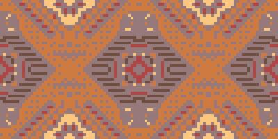 Geometry Shapes Ikat Pattern Sareefolk Embroidery, Aztec Geometric Ornament Print. Design for Carpet, Wallpaper, Clothing, Wrapping, Fabric vector