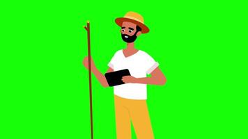 Traveling Man Planning Route with Tablet 2D Animation Green Screen video