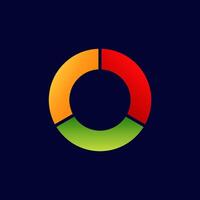 Colorful circular chart with segments in orange green and red sections on dark vector