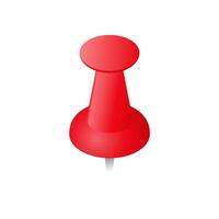 Bright red pin with sharp metal tip for securing paper on notice boards or cork surfaces vector