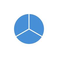 Blue pie chart segment appearing as a stylized circle divided into equal sections vector