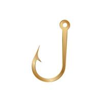 Golden fish hook with shiny finish and sharp point for fishing enthusiasts and hobbyists vector