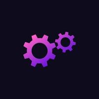 Purple gear icons in minimalistic design featuring two interlocking cogwheel shapes vector