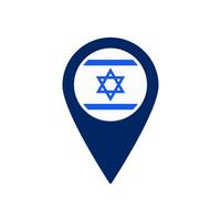 Blue map pointer with israeli flag in circular icon inside center circle vector