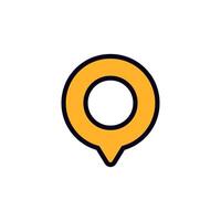 Yellow map pin icon with black outline represents location and navigation tools vector