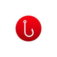 White fishing hook icon in circular red shape for digital and print designs vector