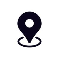 Black and white location pin icon for navigation and mapping apps on a minimalist design vector