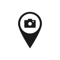 Camera icon inside location pin suggesting image capture and geotagging vector