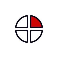 Simple pie chart icon with red quadrant for data visualization or infographic design vector