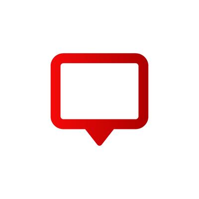 Bright red speech bubble icon with pointed tail for digital communication and messaging