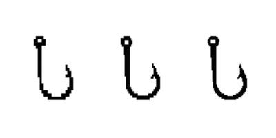 Three identical fishing hooks show classic design and strong structure for effective fishing vector