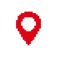 Red pixelated map pin icon symbolizes location marking and navigation in digital applications vector