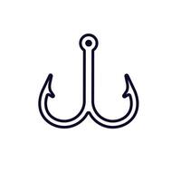 Double-pointed fishing hook icon design with clean, simple, bold black outline on white vector
