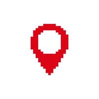 Red pixelated map pin representing location pointing with geometric detail vector