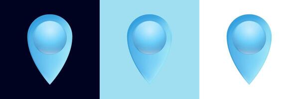 Blue map pin icons in different shades reflecting light vector
