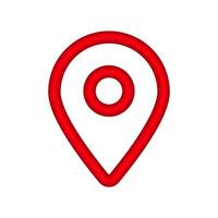 Red location pin icon indicating map position and navigation marker for directions vector