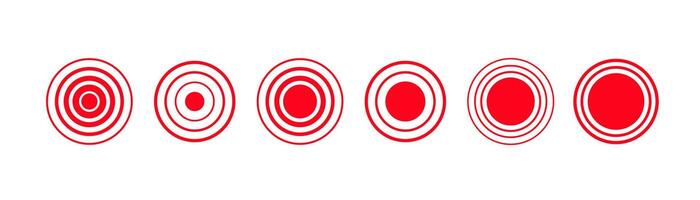 Red circles in unique patterns with different ring configurations and varying center sizes vector