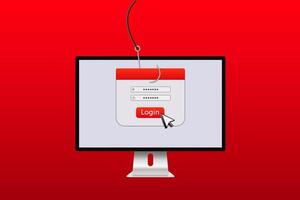 Computer screen displaying phishing scam alert with suspicious login page and password form vector
