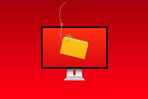 Computer monitor with hanging file folder icon symbolizing data security risks vector