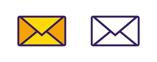 Colorful and outline envelope icons displayed next to each other for communication design vector