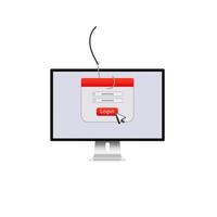 Online security concept featuring phishing attack on computer screen with login form vector