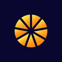 Circular symbol with eight bright orange segments divided by sharp lines vector