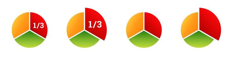 Colorful pie charts with different segments and data representation in bold red orange and green vector