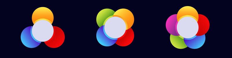 Abstract overlapping colored circles forming unique symmetrical patterns across three designs vector