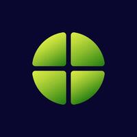 Bright green circle with geometric quadrant design vector