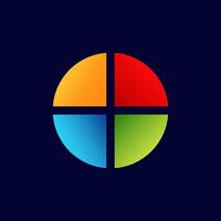 Colorful four-part circle with orange, red, blue, and green segments forming a unique pattern vector