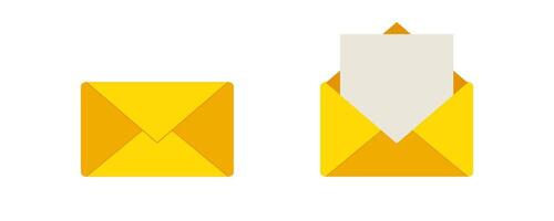 Yellow envelopes with one open showing a white letter inside vector
