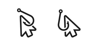 Computer cursor icons in simple black and white line art illustrations with fishing hook design vector