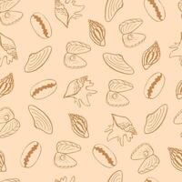 Seamless pattern with different seashells, marine pattern with aquatic elements vector