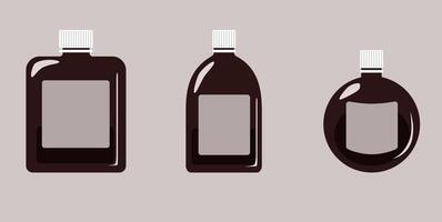 Set of 3 bottles with different shapes, simple bottles with empty labels for medicine or cosmetics vector