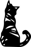 Black silhouette of a cat sitting on a surface, outline shape for graphic design vector