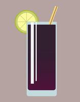 Cocktail icon with lime and cola. Fresh summer drink with a straw vector