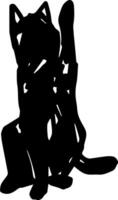 Black playing cat shape, linear silhouette for graphic design vector