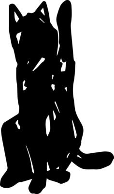 Black playing cat shape, linear silhouette for graphic design