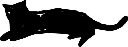 Black cat silhouette lying on a surface, for graphic design vector
