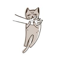 Angry cat biting hand of its owner isolated on white background. Aggressive, evil or furious kitty. Problem of disobedience of domestic animal, pet's aggression. Hand drawn illustration. vector
