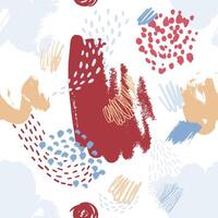 Artistic seamless pattern with colorful paint blotches, stains, marks, scribble on white background. trendy illustration in modern art style for wrapping paper, wallpaper, textile print. vector