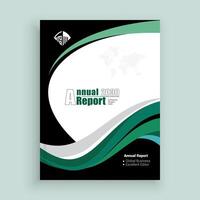 an annual report cover template with green and black waves vector