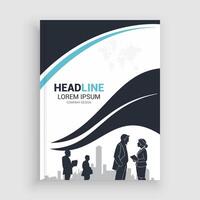 a business brochure with people standing in front of a cityscape vector