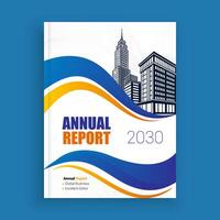 a annual report cover with a city skyline layout design vector