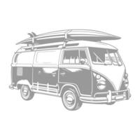 VW bus with surfboard on top design illustration vector